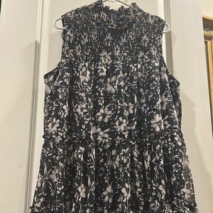Like New! Taylor floral Smock neck elastic ruffle Tier Mini Dress sleeveless XL